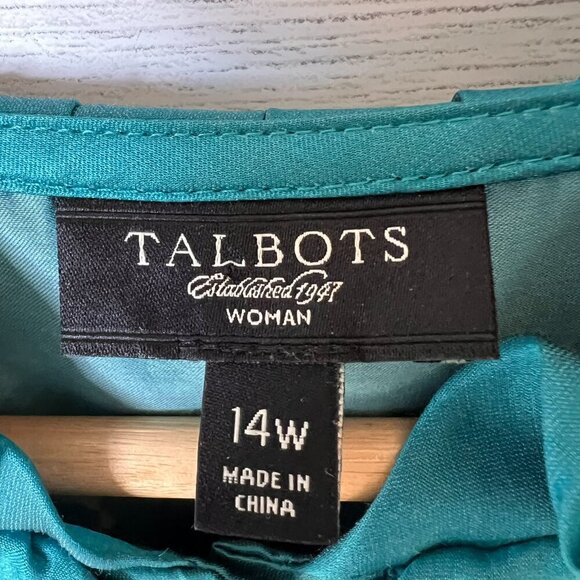 Talbots Top Womens Size 14W Dark Teal Ruffle Silk Blend Button Down Blouse - Picture 2 of 16